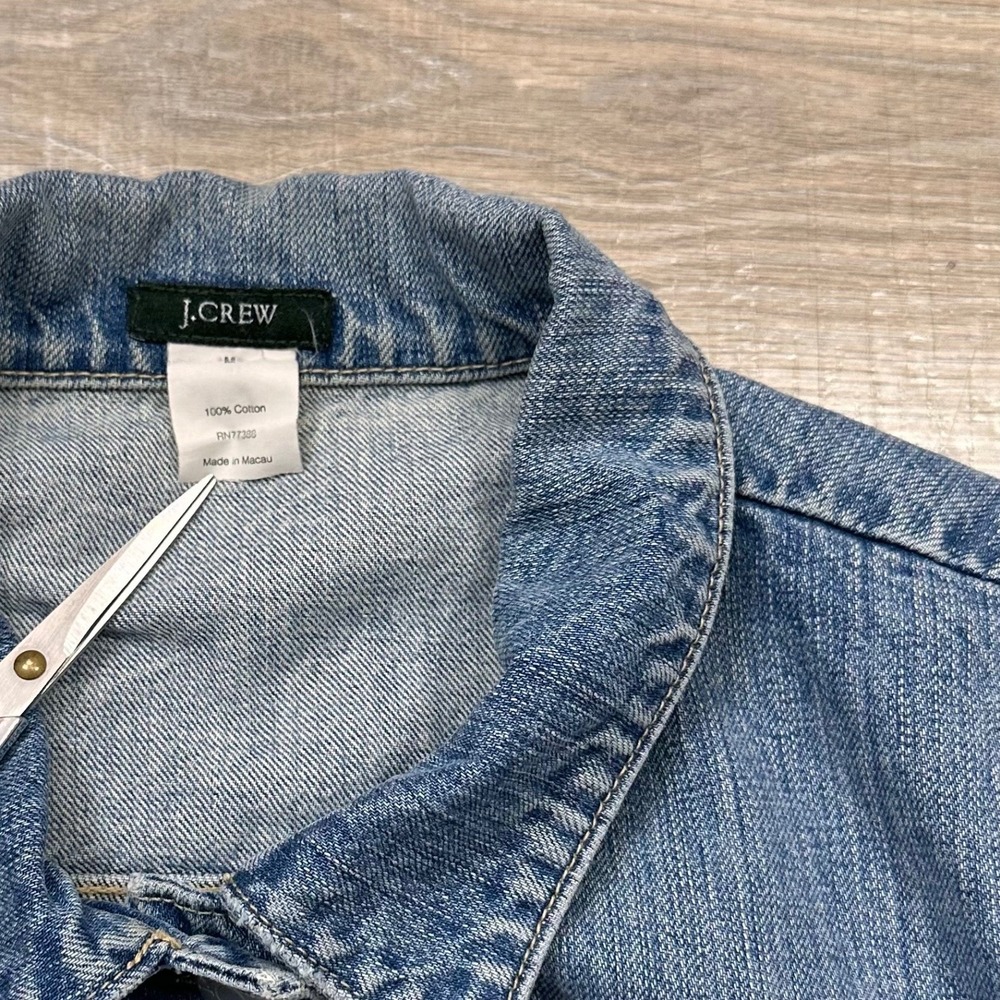 Vintage J.Crew‎ Blue Denim Trucker Jean Jacket Distressed Y2K Women's Medium - Picture 10 of 14